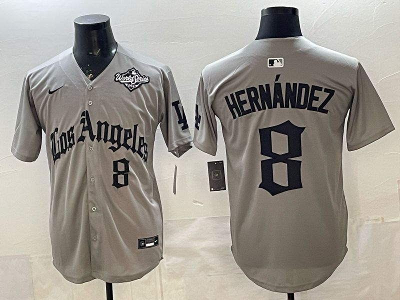 Men 2026 Los Angeles Dodgers #8 Hernandez Grey Five generations Nike MLB Jersey style 006